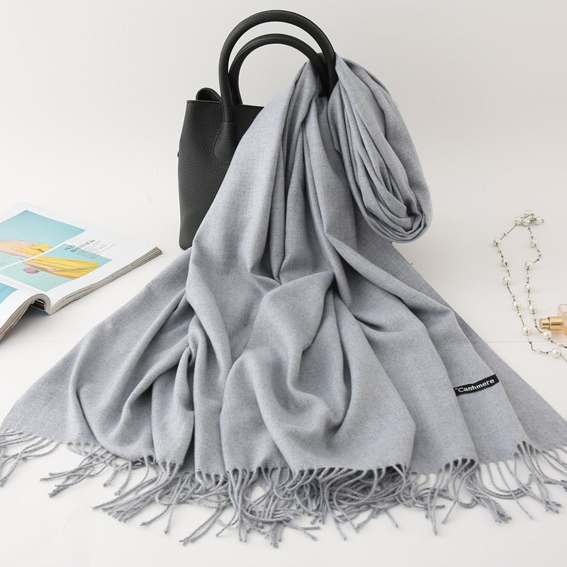 2022 Winter Scarf Solid Thick Women Cashmere Scarves Neck Head Warm Hijabs Pashmina Lady Shawls And Wraps Bandana Tassel