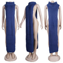 HAOYUAN Sexy de punto lateral Split suéter vestido sin mangas ropa de primavera para mujeres Y2k trajes fiesta de cumpleaños vestidos largos Maxi