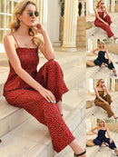 Frauen Polka Dot Jumpsuit Hohe Taille Strampler Boho Gelb Spaghettibügel Weite Beinhose Einteiliger Overall Weibliche Sommeroveralls