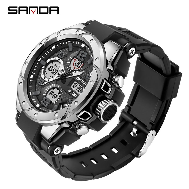 SANDA Marke Herrenuhr Military Outdoor Sports Wasserdichte Uhren Dual Display Quarz LED Digitaluhr Relogio Masculino