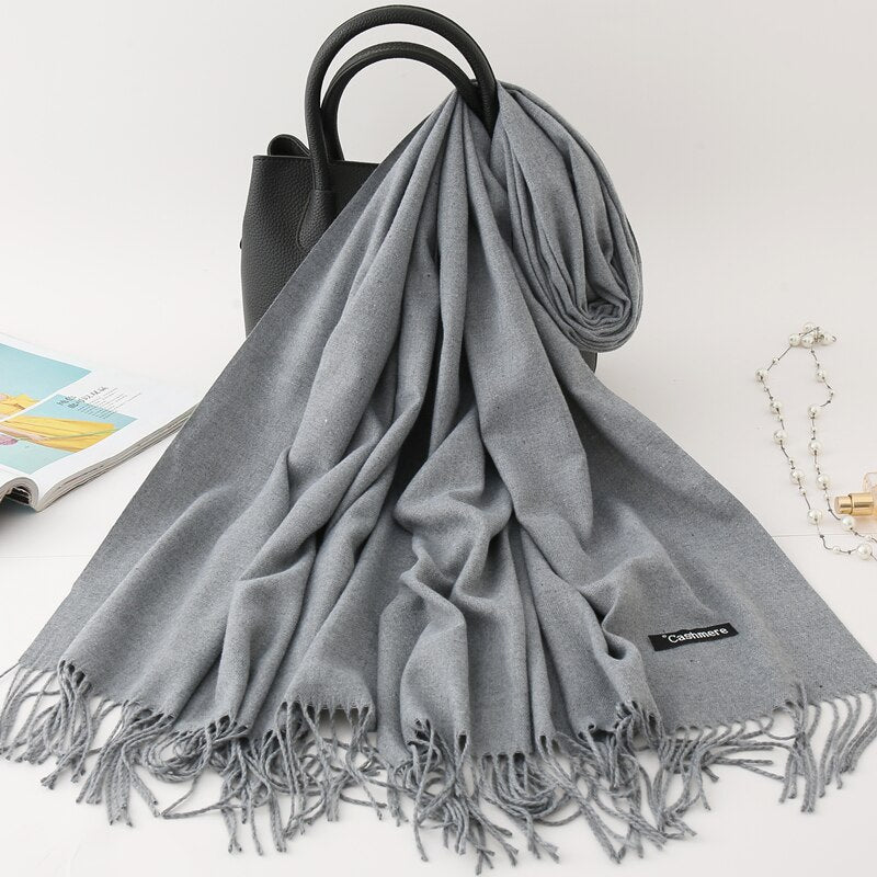 2022 Winter Scarf Solid Thick Women Cashmere Scarves Neck Head Warm Hijabs Pashmina Lady Shawls And Wraps Bandana Tassel
