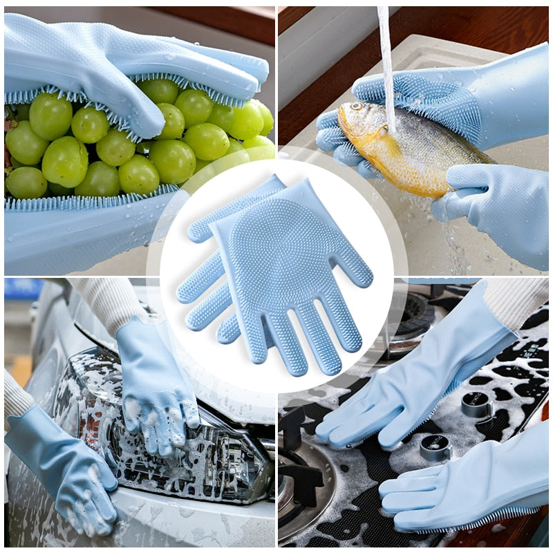 Magic Pet Grooming Gloves Silicone Dishwashing Scrubber Gloves Car Dish Washing Glove for Household Rubber Kitchen Cleaning Tool