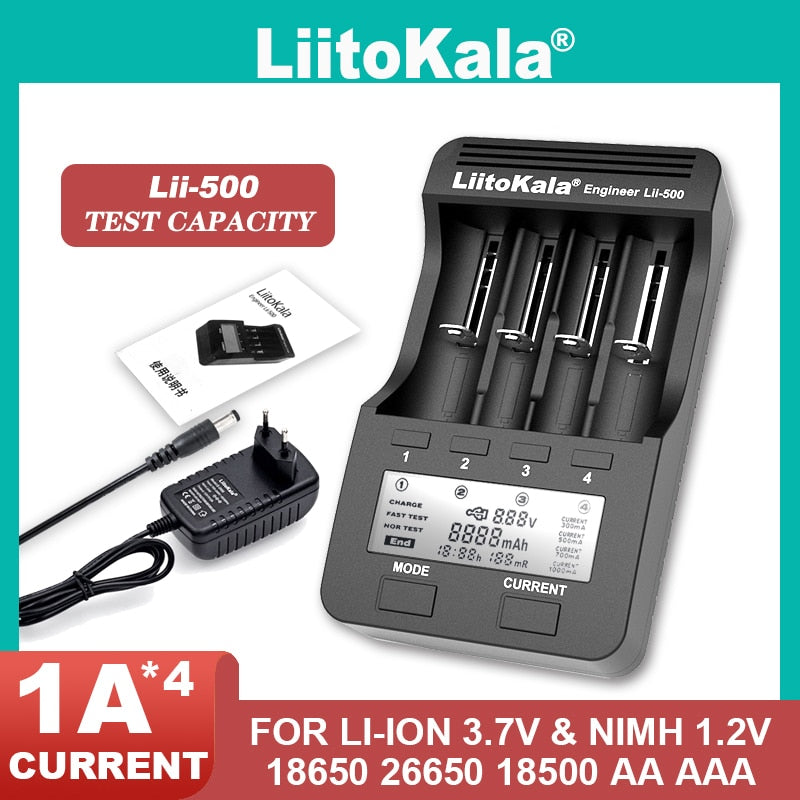 Cargador de batería Liitokala Lii-500 LCD, carga 18650 3,7 V 18350 18500 16340 25500 10440 14500 26650 1,2 V AA AAA NiMH batería