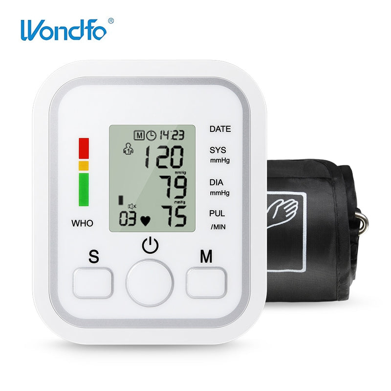 Wondfo Home Health Care Digitales LCD-Oberarm-Blutdruckmessgerät Herzschlagmessgerät Maschine Tonometer zum Messen automatisch