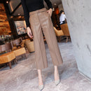 New Autumn Winter Women PU Leather Pants Belted High Waist Faux Leather Ladies Trousers Winter Pants Brand Wide Leg Pants 818G