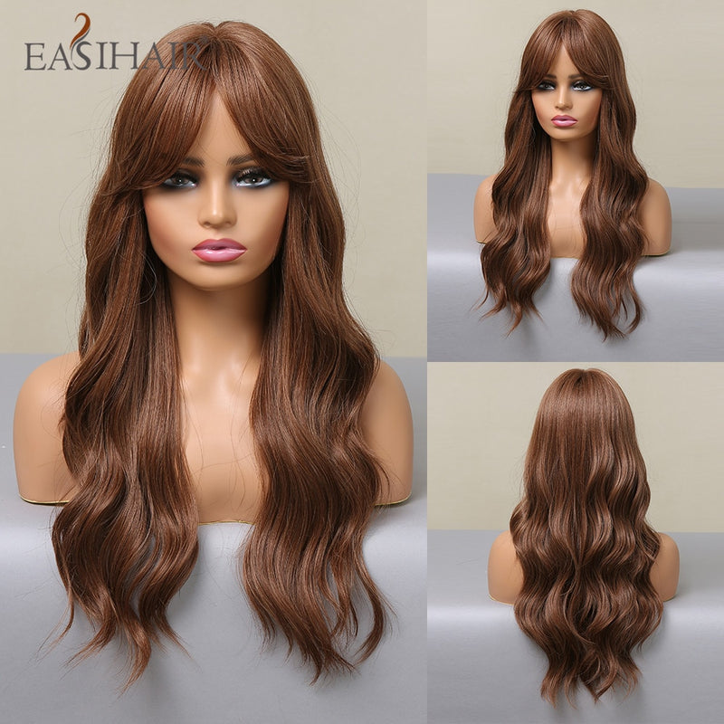 EASIHAIR largo rubio claro Ombre pelucas de estilo ondulado Natural pelucas sintéticas resistentes al calor pelucas de Cosplay de pelo de parte media para mujeres