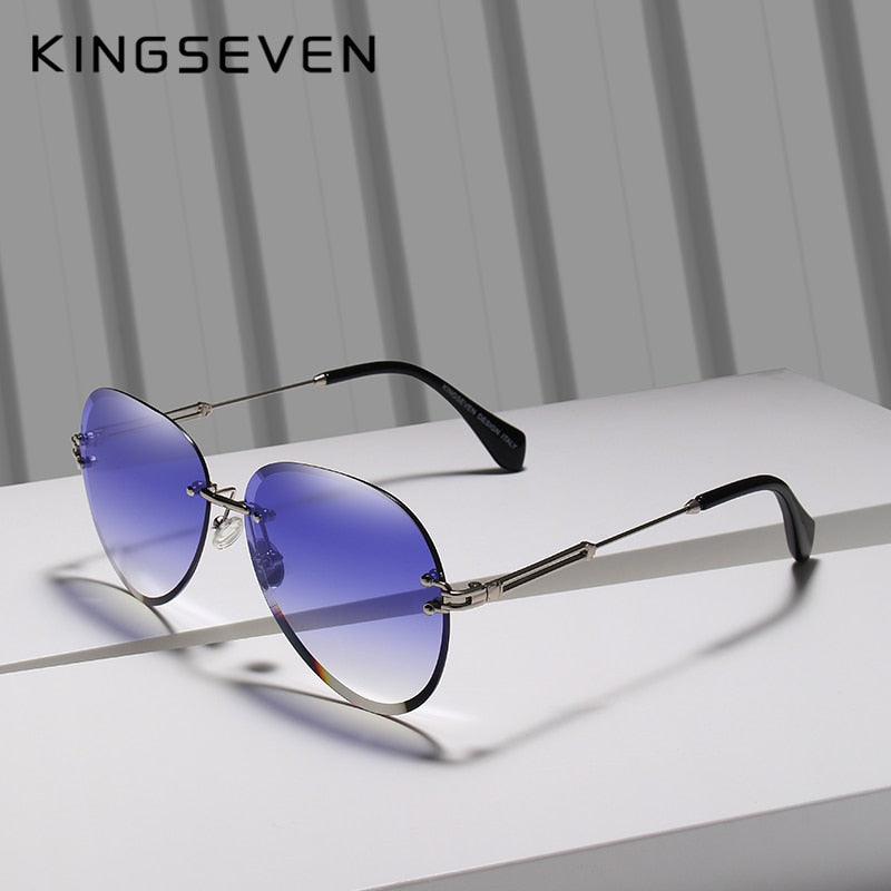 KINGSEVEN DESIGN Retro Women Rimless Pilot Sunglasses Rimless Colorful Gradient Lens UV400 Protection Shades Oculo N802