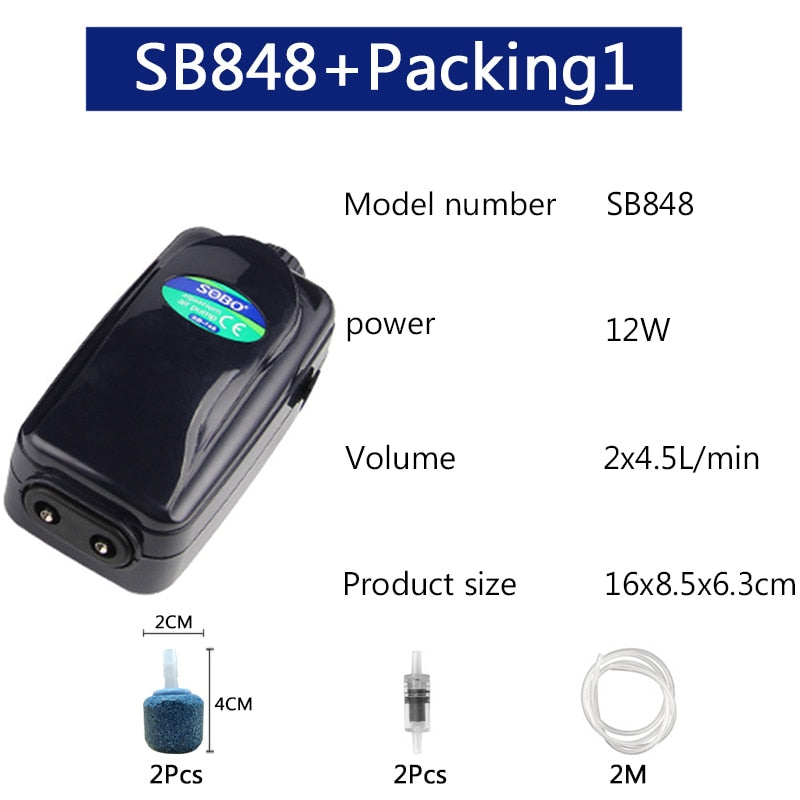 SOBO alta potencia 8w 12w bomba de aire de oxígeno para tanque de peces compresor de aire de acuario bomba de oxígeno de flujo de aire ajustable para peces