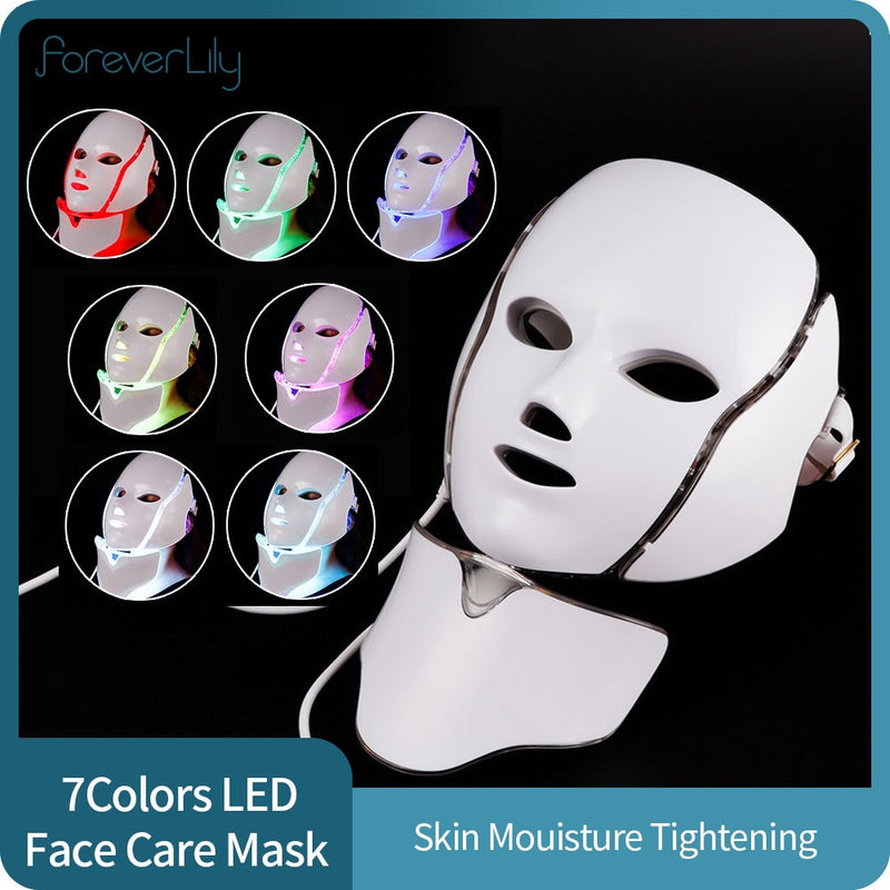 Mascarilla facial LED de 7 colores con luz de fotón para el cuello, rejuvenecimiento de la piel, eliminación de arrugas y acné, Lifting Facial, belleza, mascarilla para el cuidado diario de la piel