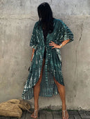 2022 Bikini-Vertuschungen Schwarz Retro Striped Self Belted Damen Sommerkleidung Kimono Kleid Beach Wear Badeanzug Cover Up Q1225