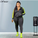 2022 Plus Größe S-4XL 2-teiliges Set Frauen Herbst Kleidung Sweatsuit Joggers Outfit Zip Top Jogginghose Trainingsanzug Großhandel Dropshipping