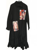 Frühlings-Herbst-Mode-Gelb-Druck-Falten-Kleid-beiläufige nette Frauen, die Hemd-Kleid-lange Hülsen-große Größe Vestidos bördeln