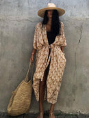 2022 Bikini-Vertuschungen Schwarz Retro Striped Self Belted Damen Sommerkleidung Kimono Kleid Beach Wear Badeanzug Cover Up Q1225