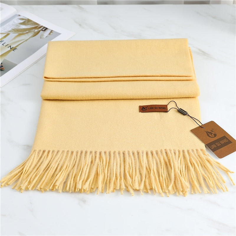 2022 Winter Cashmere Scarf Women Thick Warm Pashmina Shawls Wraps Solid Color Tassel Lady Blanket Echarpe Bufanda Hijab