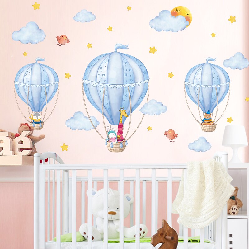 Pegatinas de pared de globos de aire caliente, pegatinas de pared de nubes de dibujos animados DIY para habitaciones de niños, dormitorio de bebé, guardería, decoración del hogar