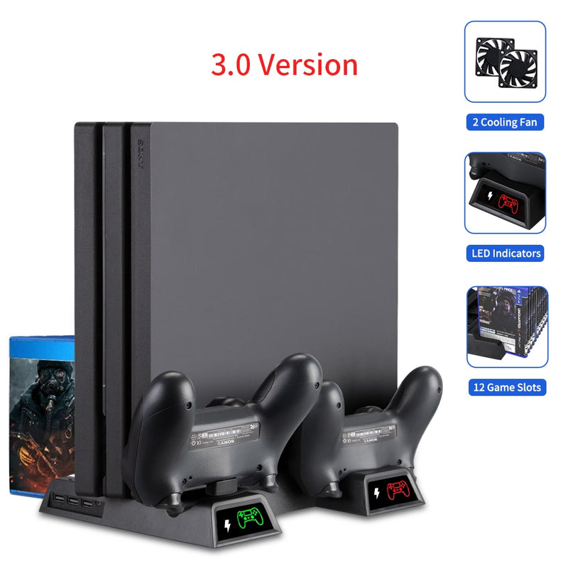 For PS4/PS4 Slim/PS4 Pro Vertical Stand LED Cooling Fan Dual Controller Charger Charging Station For SONY Playstation 4 Cooler