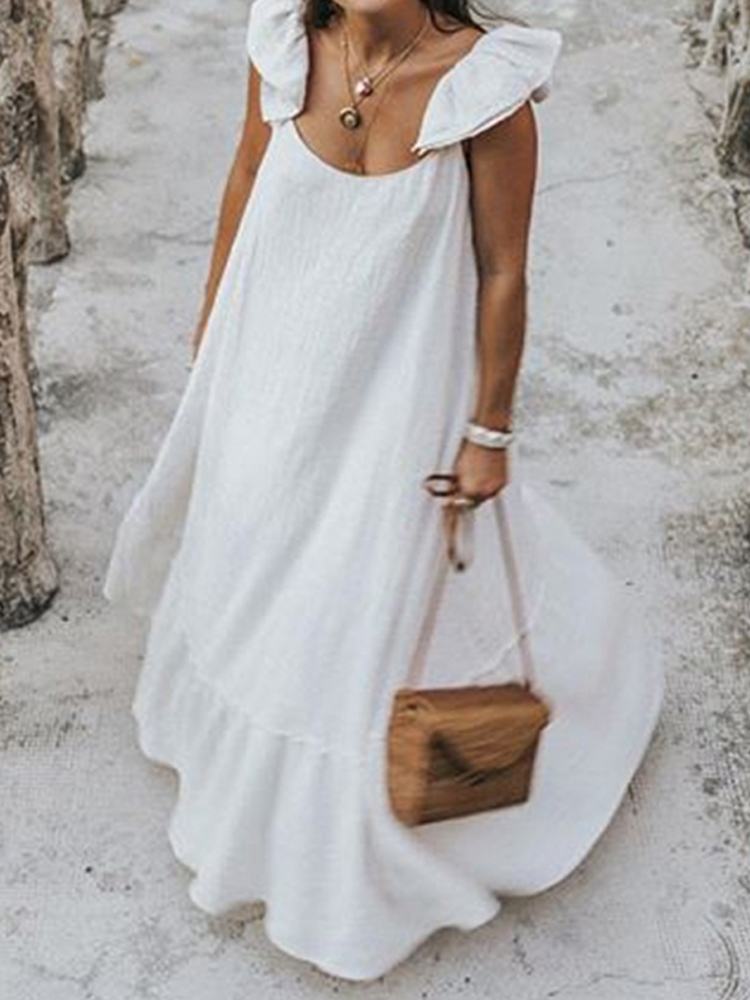 Celmia Bohemian White Maxi Dress 2022 Summer Casual Ruffles Short Sleeve O-Neck Pleated Long Dress Thin Beach Vestidos Oversized