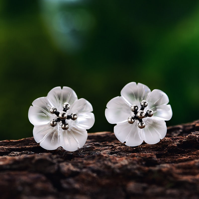 Lotus Fun Real 925 Pendientes de plata esterlina Gemas de cristal natural Joyería fina Flor en la lluvia Pendientes de botón para mujeres Brincos