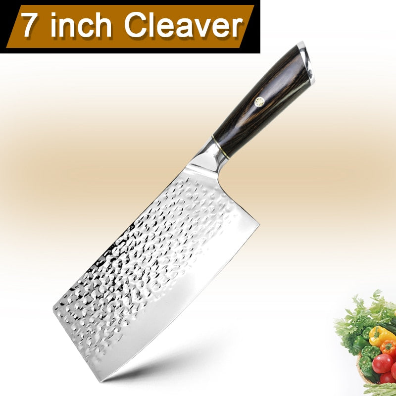 MYVIT 5CR15 Kochmesser 7 Zoll Chinesisches Küchenmesser Fleisch Gemüse Schneidemesser Super scharfe Klinge Edelstahl Hackmesser