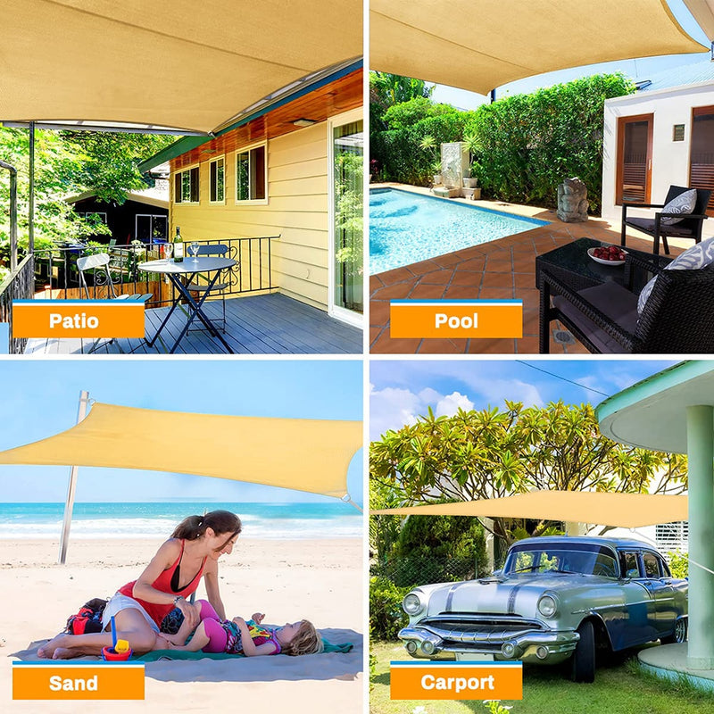 Beige 300D Waterproof Polyester Shade Sail, Triangle, Rectangle, Square Awning for Outdoor Garden, Beach, Terrace, Pool Awning