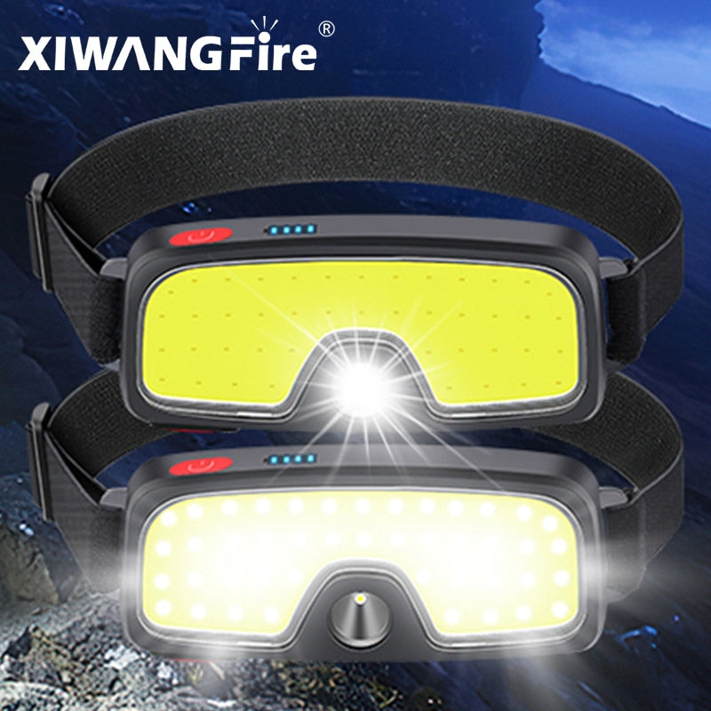 1-16PCS Headlamp Portable Mini COB LED Headlight with Built-in Battery Flashlight USB Rechargeable Head Lamp Hiking Torch