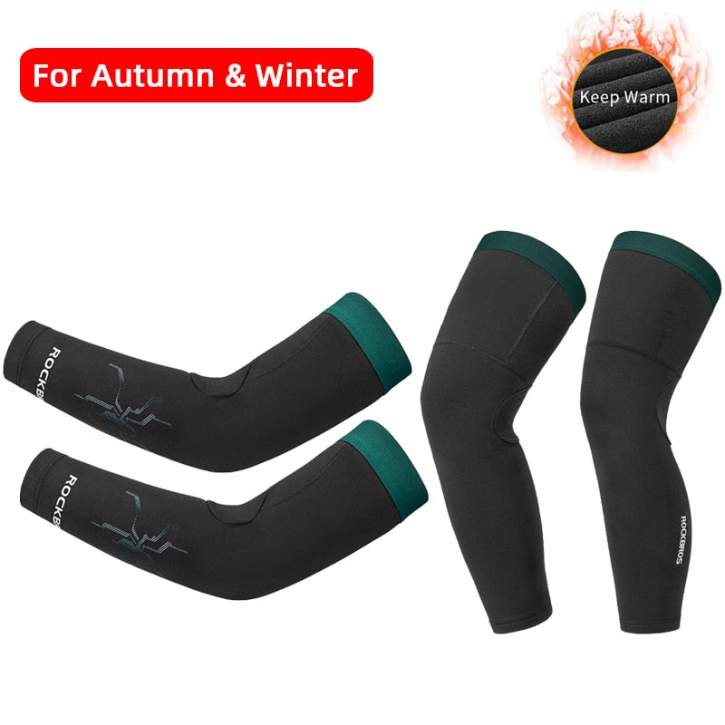 ROCKBROS Anti UV400 Cycling Leg Warmers Compression Knee Pad Protector Leg Sleeves Outdoor Sports Safety Soccer Running Leggings