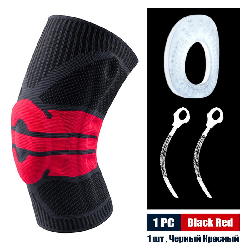 Sports Compression Knee Support Brace Patella Protector Knitted Silicone Spring Leg Pads for Cycling Running Basketball Football