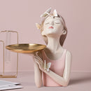 ARTLOVIN Schmetterlings-Fee-Figuren Mädchen-Figuren Kunstharz-Tischstatuen kreative Charaktere mit goldenem Metall-Tablett Heimdekoration Handwerk