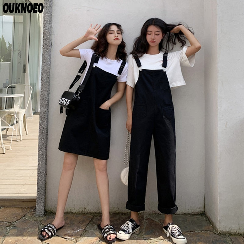 Denim-Overalls für Frühlingsfrauen, schwarze Mode, weites Bein, Overalls, Streetwear, koreanischer Studentenstil, Sommer, Baggy-Frauen-Denim-Overalls