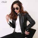 FTLZZ European Style O Neck PU Lederjacke Neue Mode Motorrad Leder Outwear Frauen Slim Biker Coat Basic Streetwear