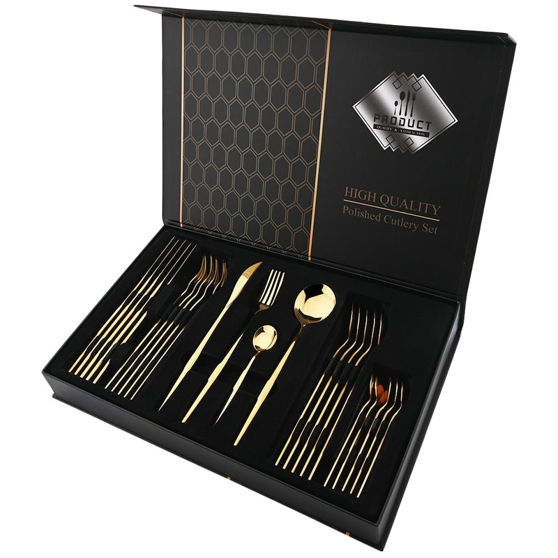 24Pcs/Set Stainless Steel Dinnerware Set Mix Gold Cutlery Set Dinner Knife Fork Coffee Spoon Tableware Kitchen Silverware Sets