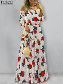 ZANZEA Mode Schulterfrei Vestidos Frauen Schnüren Gürtel Kleider Strandurlaub Rüschen Robe Damen Böhmisches Langes Maxikleid