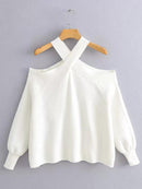 Oversize-Frauen Kreuz Neckholder Pullover 2021 Frühlingsmode Damen elegante Strickpullover weibliche Strickwaren weiche Mädchen schicke Oberteile