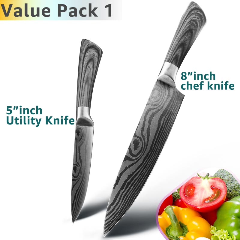 Kitchen Knife 5 7 8 inches stainless steel chef knives Meat Cleaver Santoku utility 440C lazer damacuse pattern Cooking Set