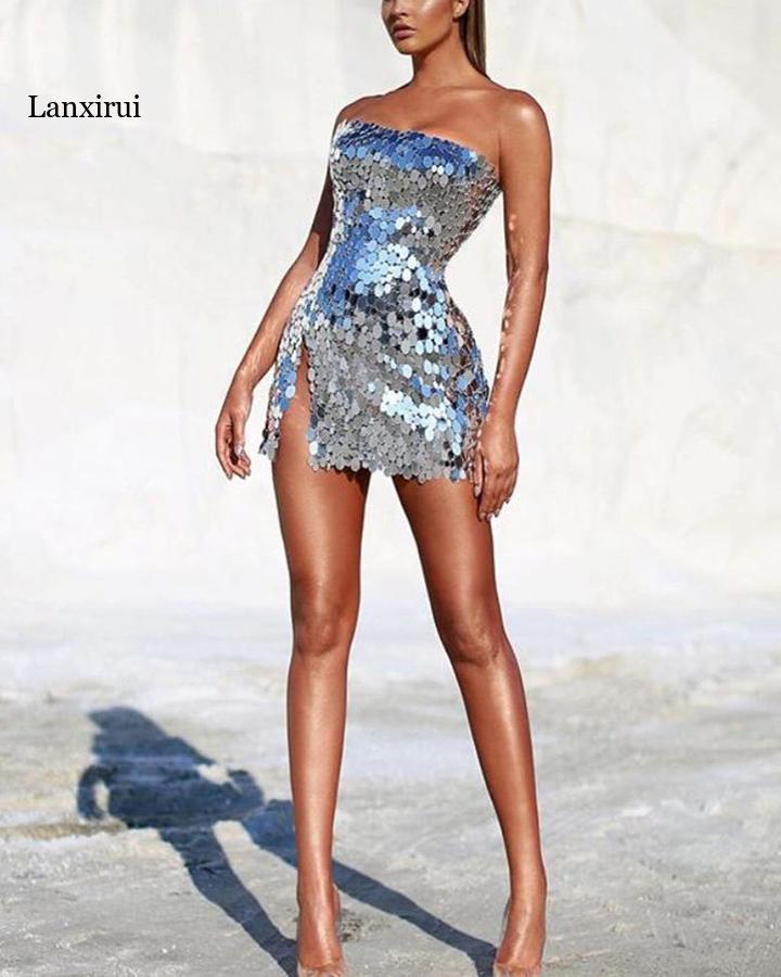 Women Dress Summer Hot Recommend Style Sequins Patchwork Sheath Mini Annual Meeting Party And Wedding Chic Dresses