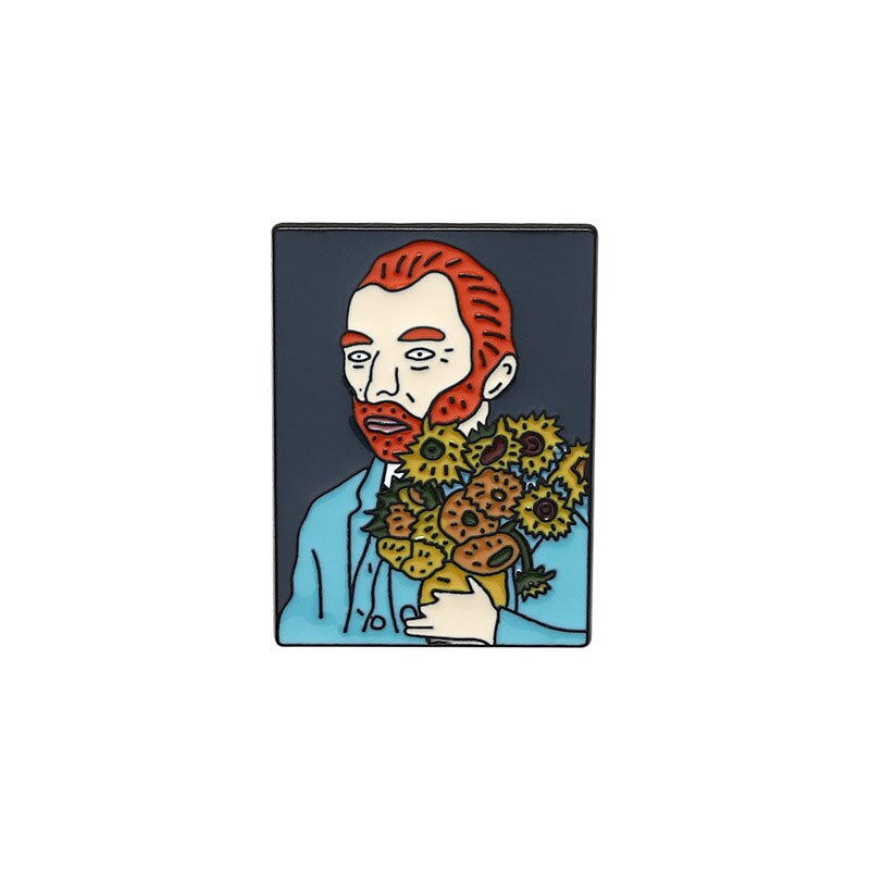Pintor Van Gogh Autorretrato Broche Girasol VINCENT Esmalte Pin Jeans Mochila Arte Amantes Amigos Regalos