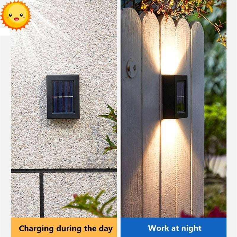 Lámpara de pared Solar de 6 LED para exteriores, impermeable, iluminación luminosa hacia arriba y hacia abajo, decoración de jardín, luces solares, valla de escaleras, lámpara de luz solar