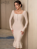 Adyce 2022 Neue Herbst Winter Frauen Aprikose Figurbetontes Verbandkleid Sexy Meerjungfrau Langarm Dame Club Promi Runway Partykleid