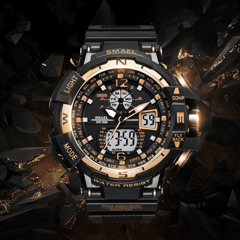 SMAEL Sport Watch Men Big Dial LED Digital Quartz Wrist Watches Men&