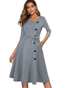 Nice-forever Frühling Normallack mit Knopf Retro Elegante Kleider Party Flare Swing Damen Kleid A241