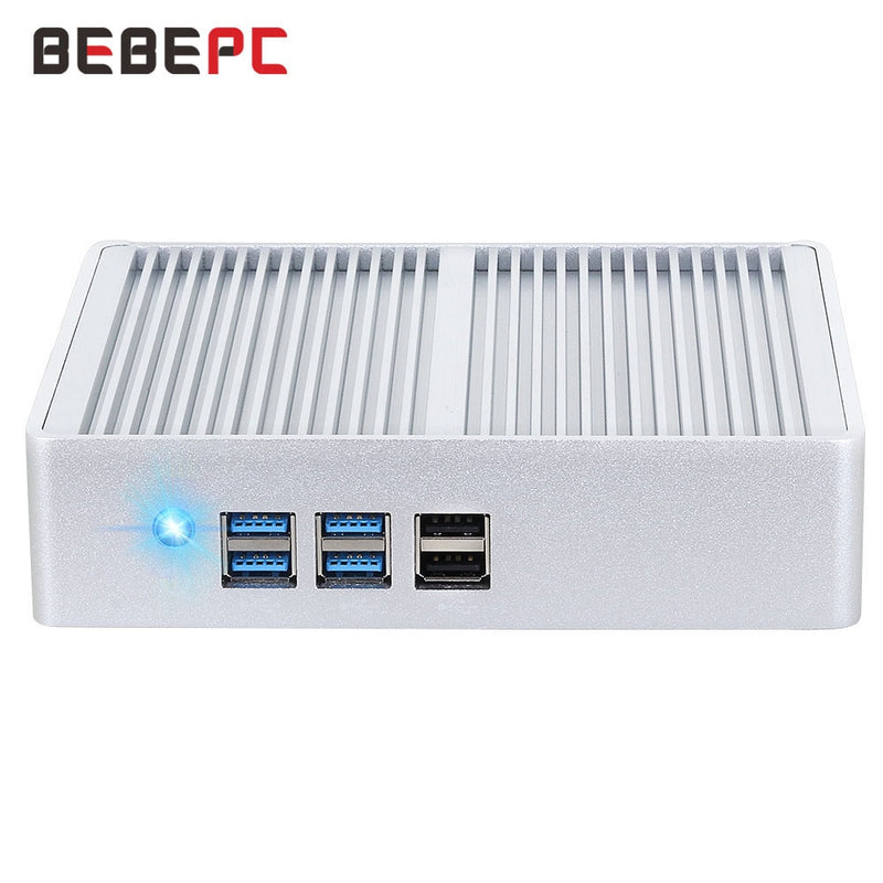 BEBEPC Mini PC sin ventilador HTPC Windows 10 Pro Intel Core i5 5200U/4200U Celeron DDR3L WiFi HD USB Office Descktop Minipc