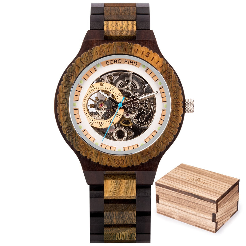 BOBO BIRD Wood Mechanical Watch Men Relogio Masculino Big Mens Watches Top Brand Luxury Timepieces erkek kol saati Dropshipping