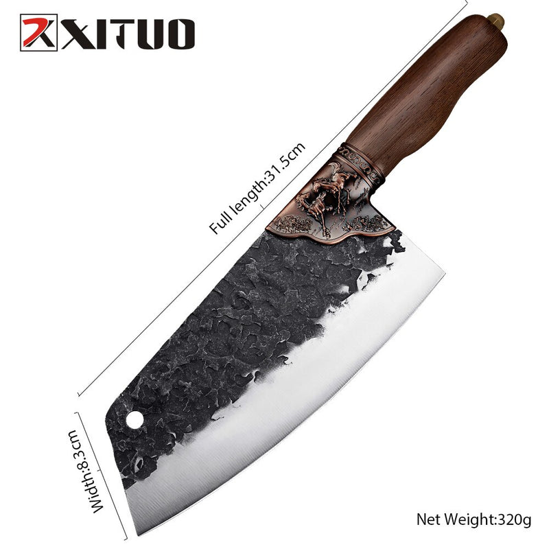 XITUO Superior Professional Handmade Forged Carbon Steel Chef Kitchen Slicing Chopping Kitchen Knife Traditional Cooking Tools