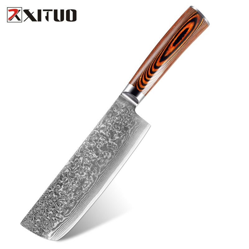 XITUO, 1-4 Uds., juego de cuchillos de cocina, cuchillo de cocina de acero damasco japonés VG10, chef, deshuesado, pelado, Santoku, cuchillos de utilidad, mango de madera