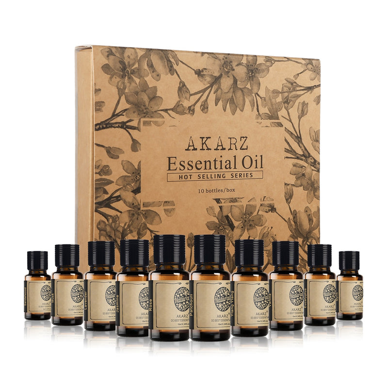 AKARZ Hots 10 Sets Sandelholz, Moschus, Lavendel, Jasmin, Rose, Patchouli, Ylang Ylang, Vanille, Eukalyptus, ätherisches Myrrheöl