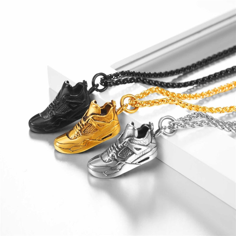 U7 Sport Shoe Necklace Stainless Steel Running Shoe Pendant Necklace Gift for Runner Steampunk Men Punk Jewelry Gifts P1186