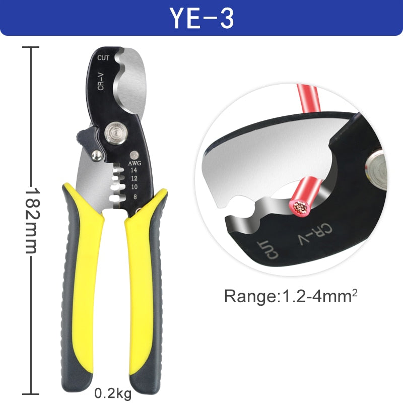 Alicates pelacables 0,25-6mm²/10-24AWG YE-1 cortador de cables práctico eléctrico automático herramientas de prensado de reparación multifuncional