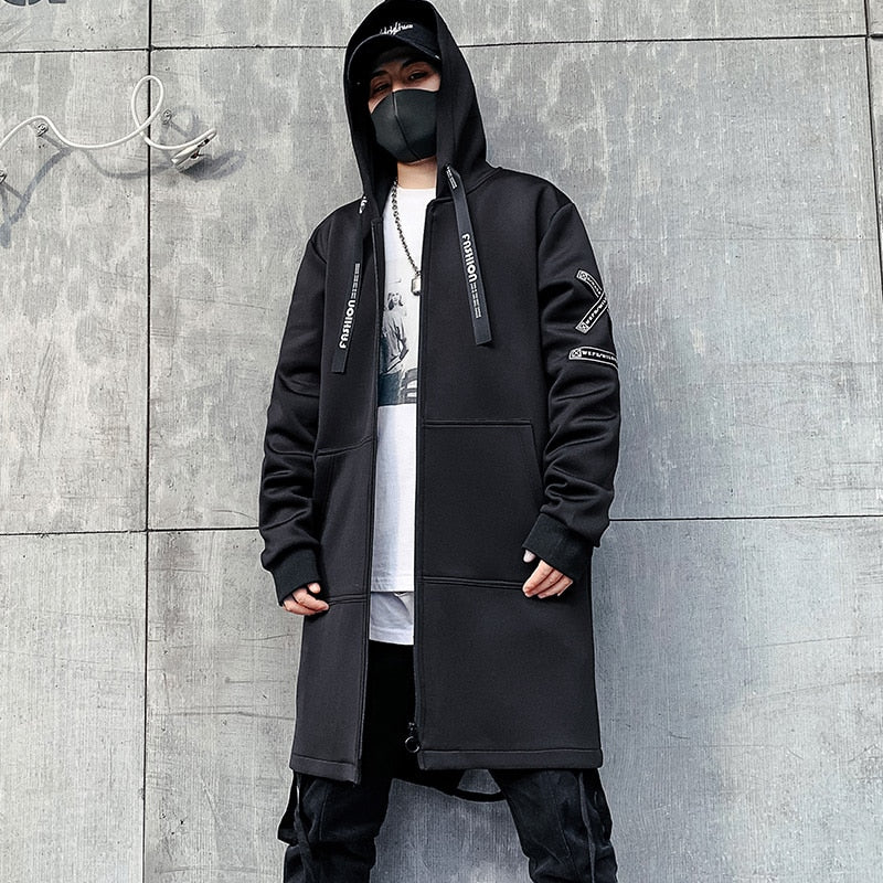 2023 Männer Harajuku Hip Hop Mäntel Männliche Jacke Lange Hoodie Baumwolle Mode Swag Mäntel Jacken Streetwear Hombre Oversize Jacke