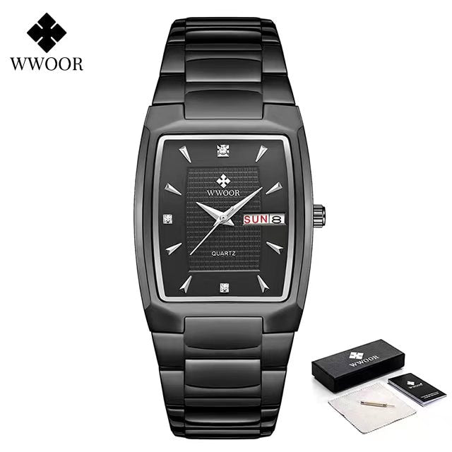 Relogio Masculino WWOOR 2022 Neue quadratische Uhr Herren mit automatischem Wochendatum Mann Quarz Armbanduhren Luxus Edelstahl Gold