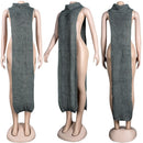 HAOYUAN Sexy de punto lateral Split suéter vestido sin mangas ropa de primavera para mujeres Y2k trajes fiesta de cumpleaños vestidos largos Maxi